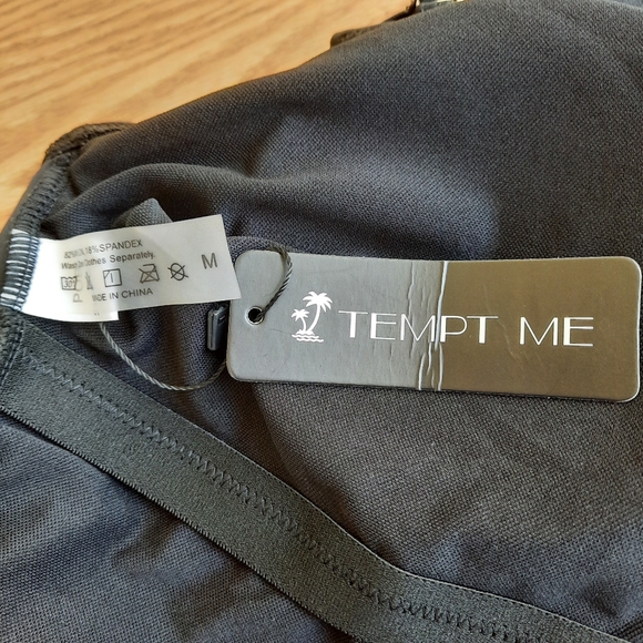 Tempt Me Black One Piece Pom Pom Ruffle Swimsuit Off Shoulder Swimwear Size M - Picture 11 of 12